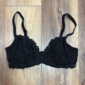 Victorias Secret PINK Unlined Underwire Black Lace Bra